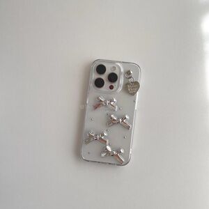 3D Pearl Bow and Heart iPhone 15 pro Cases (Balletcore Style)